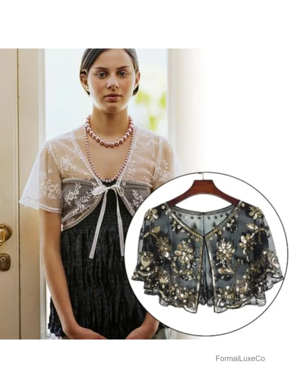 Sequin Beaded Evening Shawl Wrap Flapper Cape Bridal Party Wedding Formal